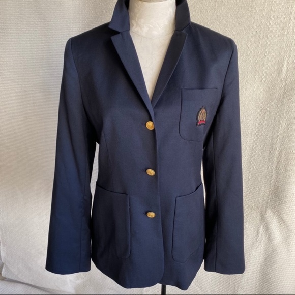 Vintage Tommy Hilfiger M 100% Wool Schoolboy Blazer Navy Blue - Picture 5 of 8